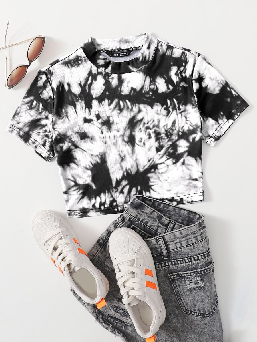 Muchica Áo thun Gân đan Cà vạt nhuộm Giải trí - Đen và trắng - Xem 1