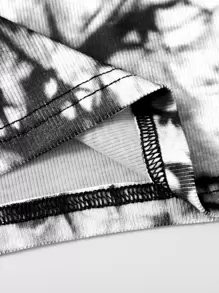 Muchica Áo thun Gân đan Cà vạt nhuộm Giải trí - Đen và trắng - Xem 5