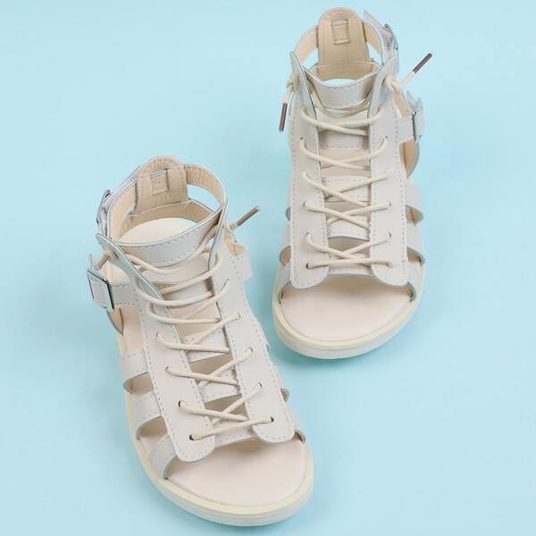 

Girls Lace Up Decor Gladiator Sandals, Beige