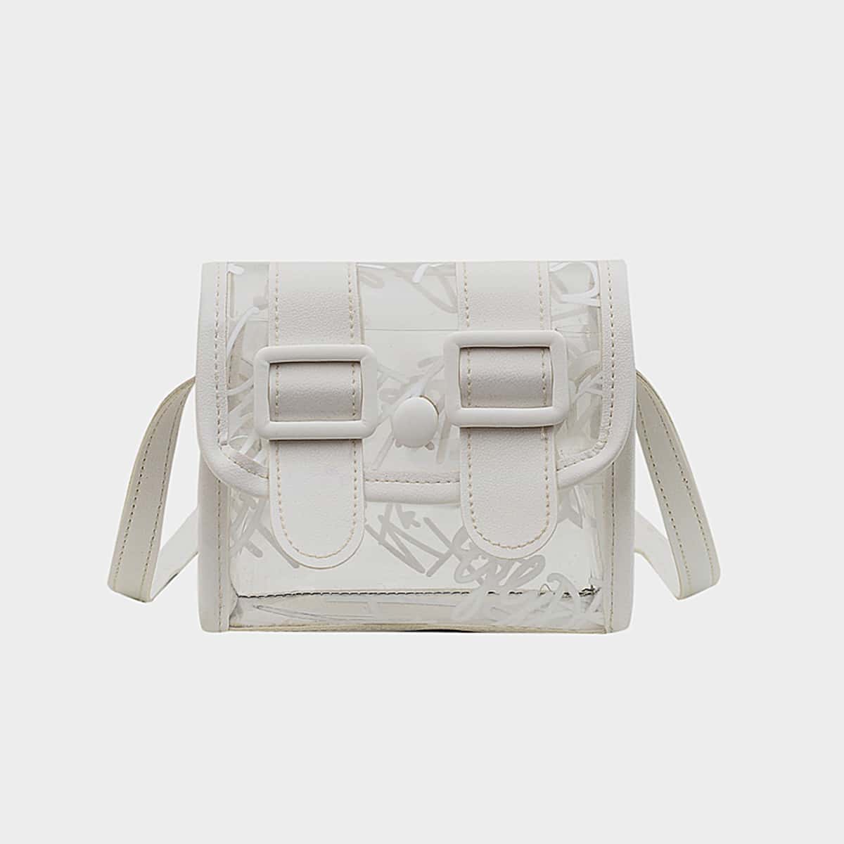 

Letter Graphic Buckle Crossbody Bag, Clear