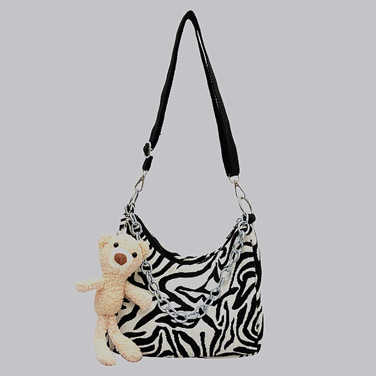 

Zebra Striped Crossbody Bag, Black and white