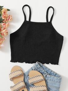 Muchica 木耳邊華夫格針織吊帶上衣 - 黑色 - 查看 1