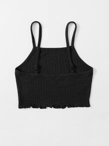 Muchica 木耳邊華夫格針織吊帶上衣 - 黑色 - 查看 2