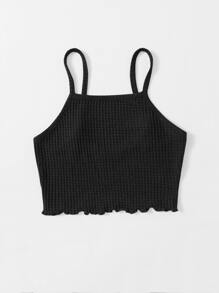 Muchica 木耳邊華夫格針織吊帶上衣 - 黑色 - 查看 3