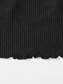 Muchica 木耳邊華夫格針織吊帶上衣 - 黑色 - 查看 4