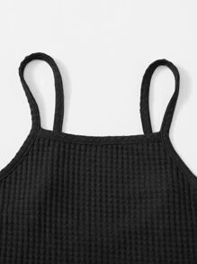 Muchica 木耳邊華夫格針織吊帶上衣 - 黑色 - 查看 5