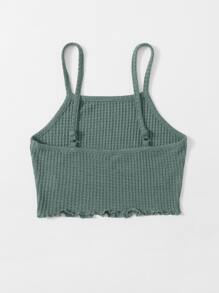 SHEIN EZwear Lettuce Trim Waffle Knit Cami Top - Green - View 2