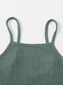 SHEIN EZwear Lettuce Trim Waffle Knit Cami Top - Green - View 4