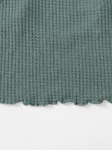 SHEIN EZwear Lettuce Trim Waffle Knit Cami Top - Green - View 5
