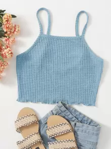 SHEIN EZwear 木耳邊華夫格針織吊帶上衣 - 霧霾藍 - 查看 1