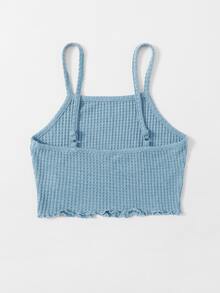 SHEIN EZwear 木耳邊華夫格針織吊帶上衣 - 霧霾藍 - 查看 2