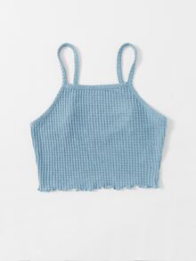 SHEIN EZwear 木耳邊華夫格針織吊帶上衣 - 霧霾藍 - 查看 3