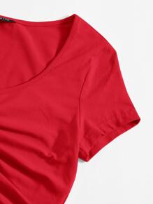 Muchica Áo thun Thắt nút màu trơn Giải trí - Đỏ - Xem 5