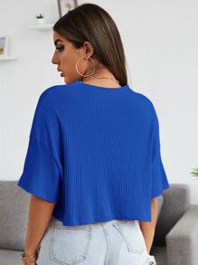SHEIN EZwear 短袖羅紋上衣 - 寶藍色 - 查看 2