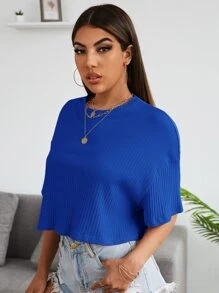 SHEIN EZwear 短袖羅紋上衣 - 寶藍色 - 查看 3