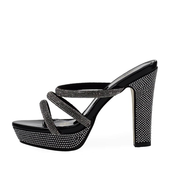 

Rhinestone Decor Platform Sandal Mules, Black