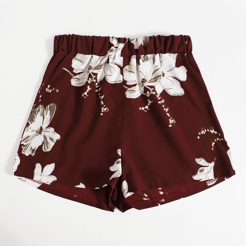 

Floral Print Shorts, Burgundy