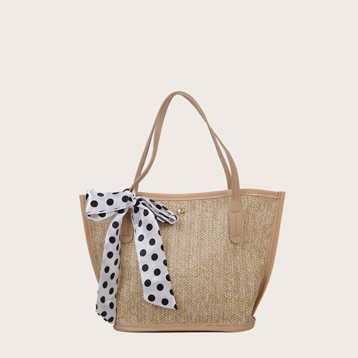 

Bow Decor Straw Tote Bag, Khaki