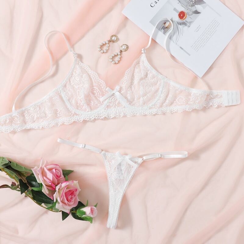 

Floral Lace Underwire Lingerie Set, White