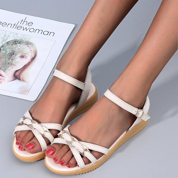 

Minimalist Buckle Decor Strappy Sandals, Beige