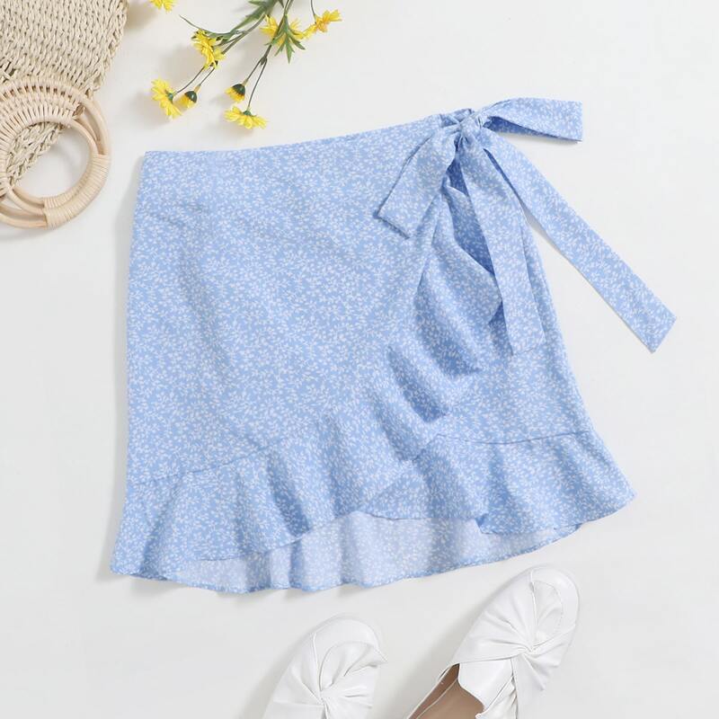 

All Over Print Wrap Skirt, Blue and white