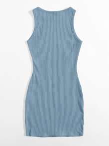 SHEIN Essnce 羅紋針織包臀連衣裙 - 霧霾藍 - 查看 2