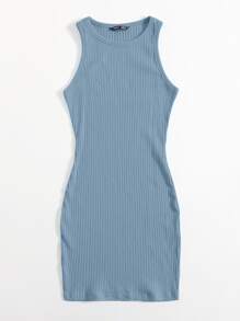 SHEIN Essnce 羅紋針織包臀連衣裙 - 霧霾藍 - 查看 4