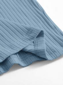 SHEIN Essnce 羅紋針織包臀連衣裙 - 霧霾藍 - 查看 5