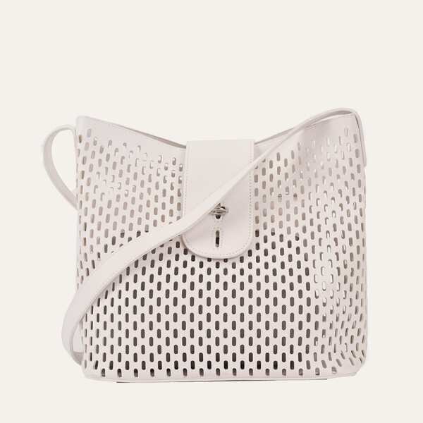 

Minimalist Hollow Out Crossbody Bag With Inner Pouch, Beige