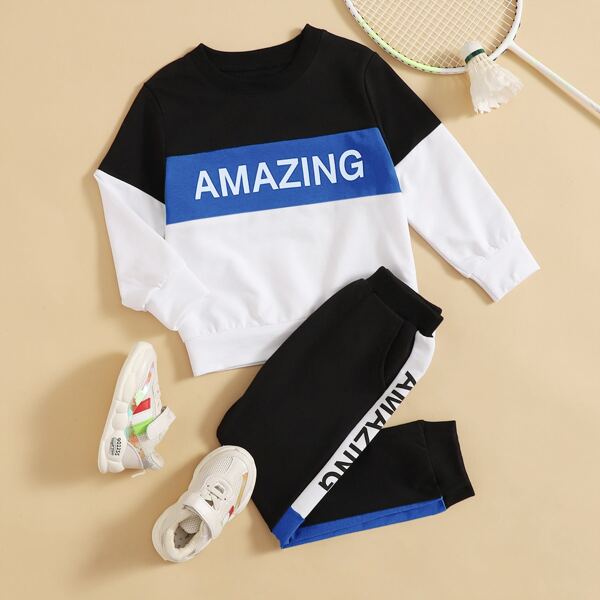 

Toddler Boys Cut And Sew Letter Graphic Sweatshirt & Sweatpants, Black and white