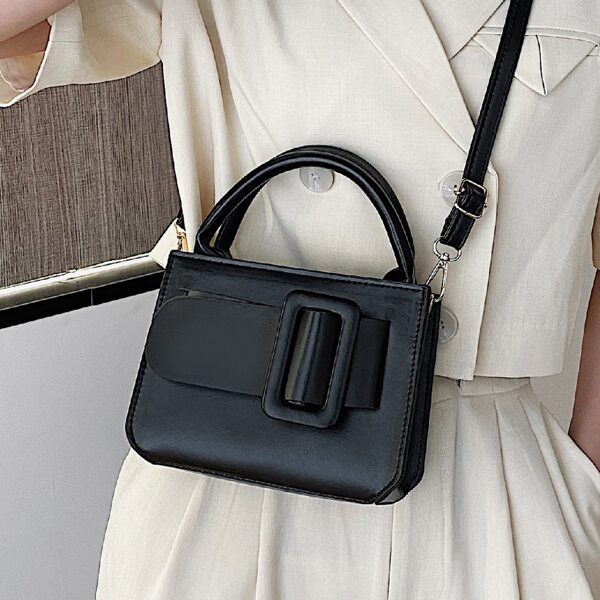 

Buckle Decor Satchel Bag, Black