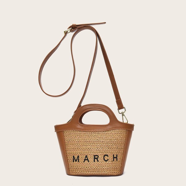 

Letter Graphic Straw Bag, Khaki