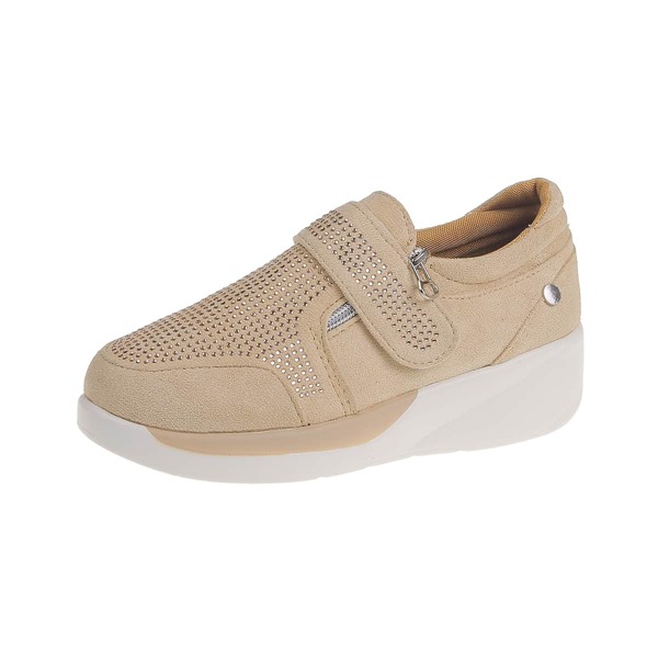 

Rhinestone Decor Zipper Sneakers, Beige