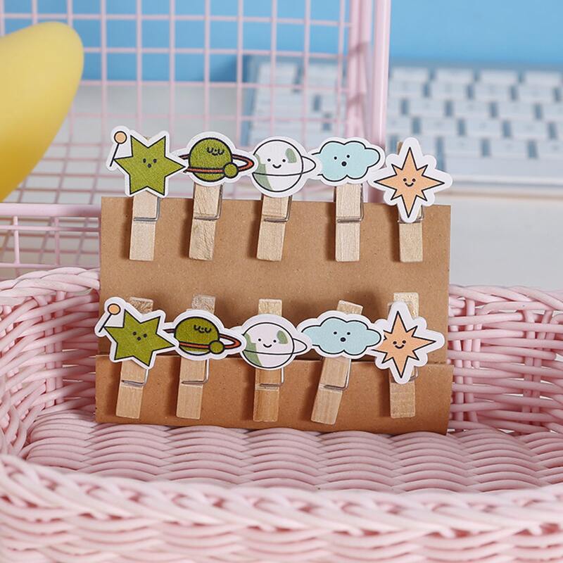 

10pcs Cartoon Wooden Clip & Hemp Rope Set, Multicolor
