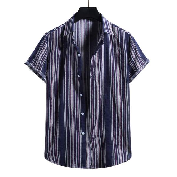 

Men Striped Print Button Front Shirt, Multicolor