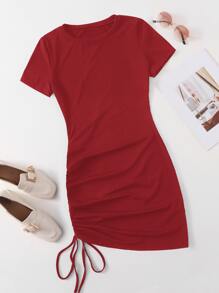 Đầm Dây kéo màu trơn Giải trí - Đỏ - Xem 1