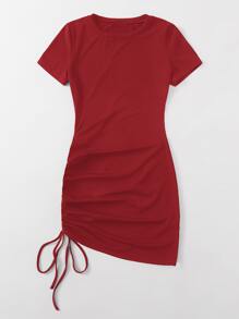 Đầm Dây kéo màu trơn Giải trí - Đỏ - Xem 3