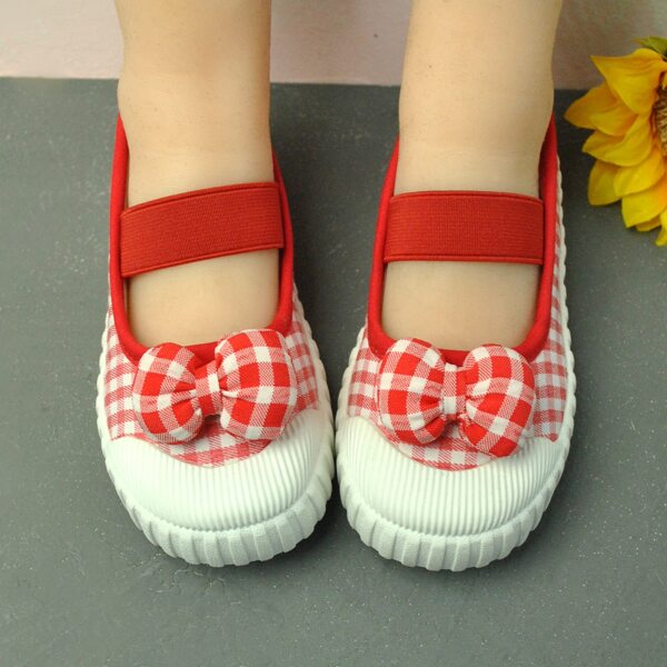 

Toddler Girls Bow Decor Gingham Flats, Red and white