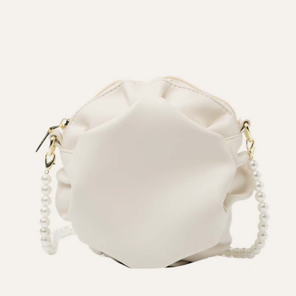 

Faux Pearl Decor Ruched Crossbody Bag, Beige
