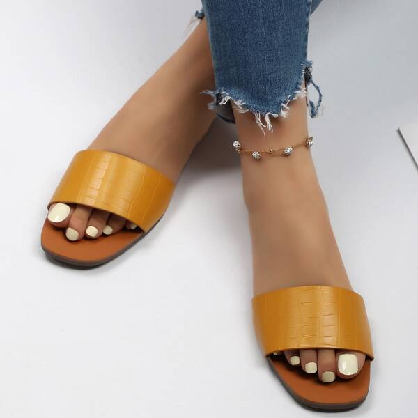 

Minimalist Croc Embossed Slide Sandals, Yellow