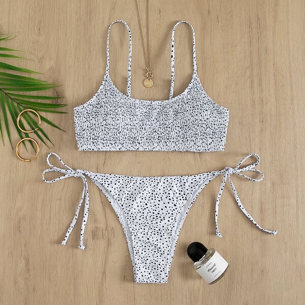 

Dalmatian Textured Bikini Swimsuit, Black and white