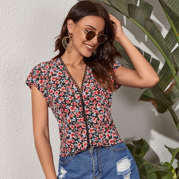

Floral Print Batwing Sleeve Blouse, Multicolor