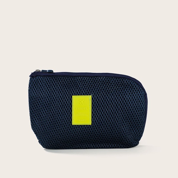 

Letter Patch Mesh Wallet, Navy blue
