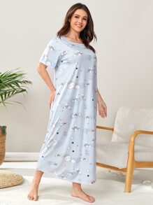 满版卡通图案睡衣睡裙、长裙