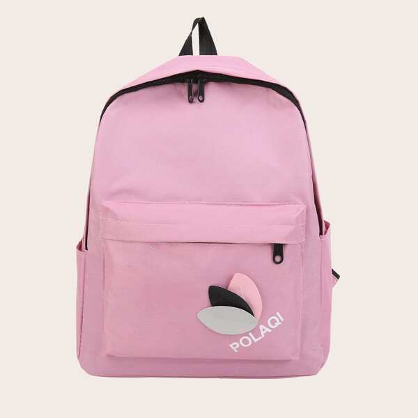 

Letter Graphic Double Zipper Backpack, Baby pink