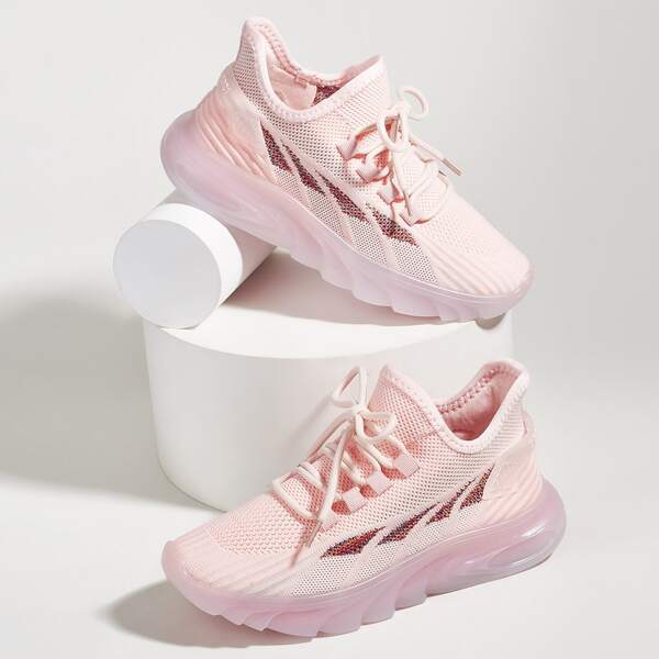 

Knit Panel Lace Up Front Sneakers, Pink