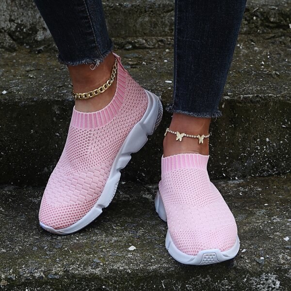

Slip On Knit Running Shoes, Baby pink