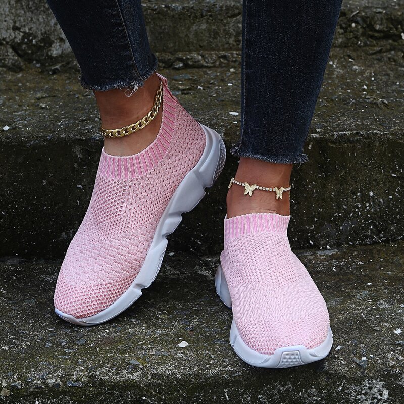 

Slip On Knit Running Shoes, Baby pink