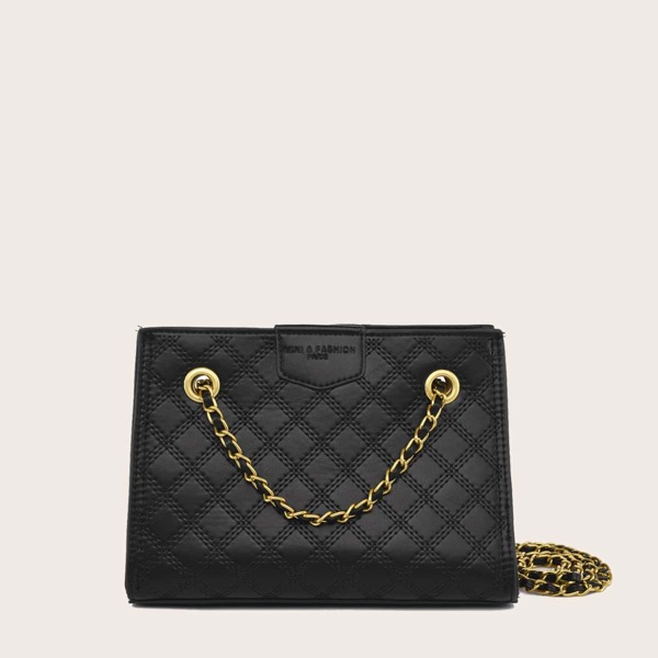 

Quilted Chain Shoulder Bag, Black