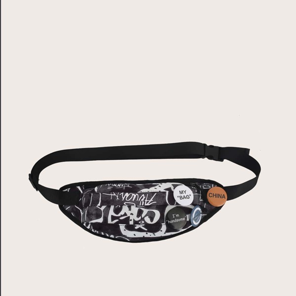 

Men Letter Graphic Fanny Pack, Black